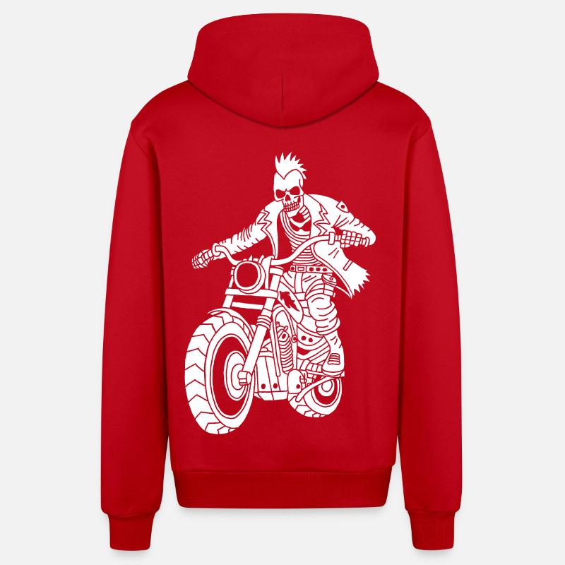 Hell Biker (Weiß) - Organic Relaxed Kapuzenjacke Made in EU - Rot