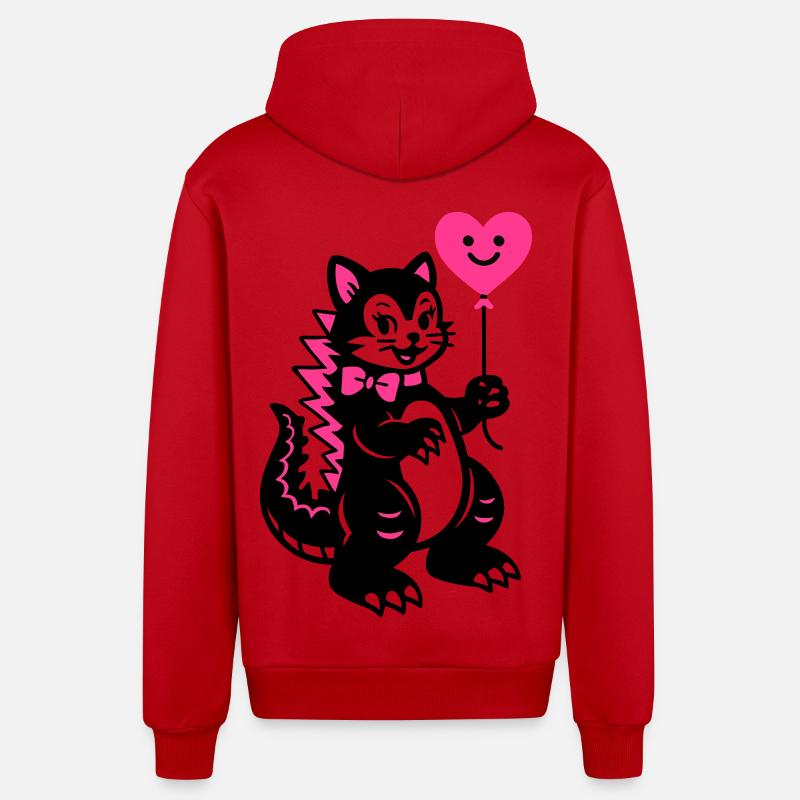 Chat Monstre Rose - Veste à capuche bio décontractée fabriquée en UE - rouge