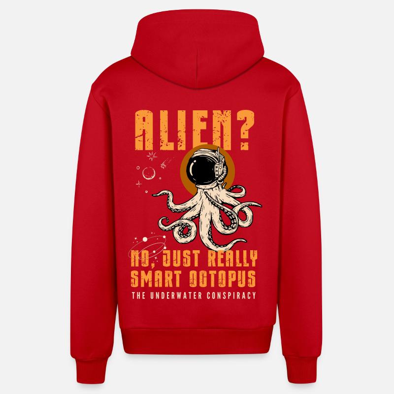 Étranger? Non, juste Smart Octopus - Veste à capuche bio décontractée fabriquée en UE - rouge