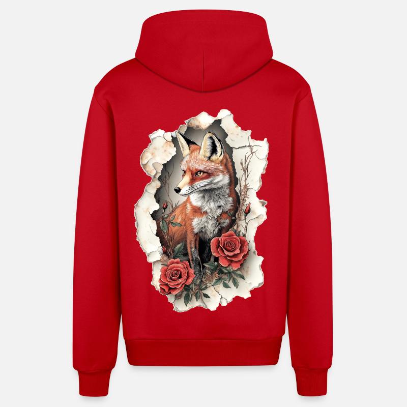 Renard avec des fleurs - Veste à capuche bio décontractée fabriquée en UE - rouge