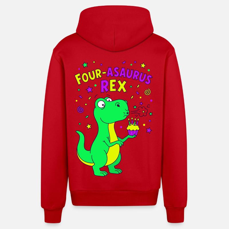 4e anniversaire du Quatre-Asaurus Rex - Veste à capuche bio décontractée fabriquée en UE - rouge