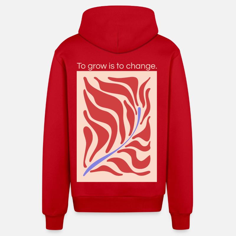 Growth through change – leaf shape pattern - Organic Relaxed Hooded Jacket Made in EU - red