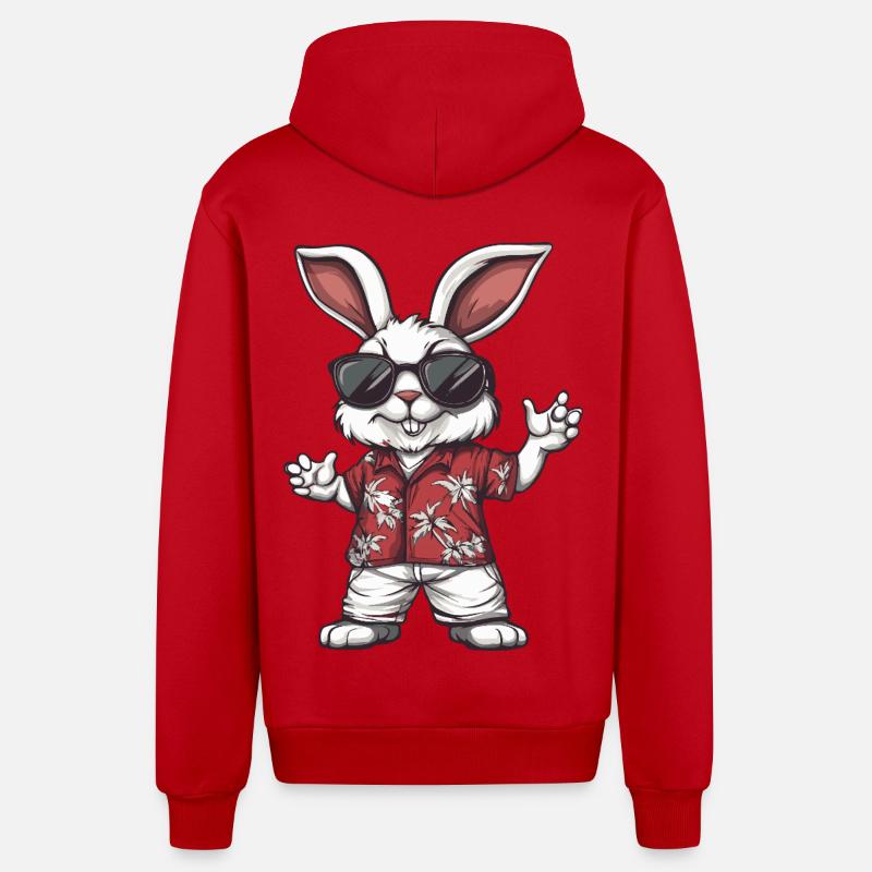 Lapin Bande Dessinée Drôle Été - Veste à capuche bio décontractée fabriquée en UE - rouge