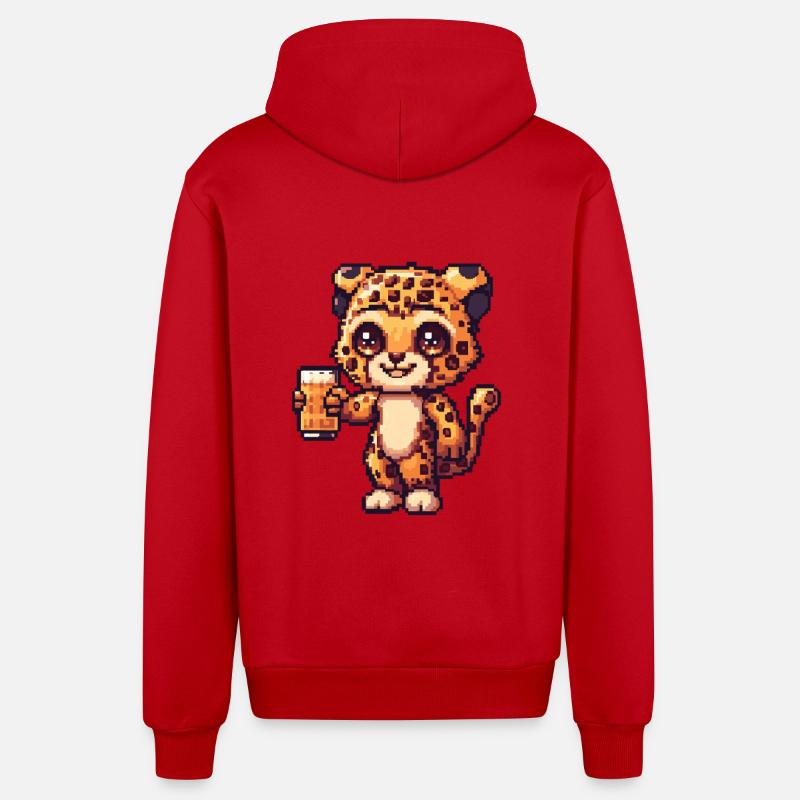 Bière Leopard Pixel - Veste à capuche bio décontractée fabriquée en UE - rouge
