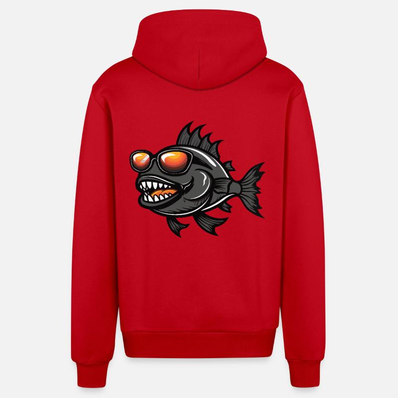 Piranha Poisson Bande dessinée cool - Veste à capuche bio décontractée fabriquée en UE - rouge