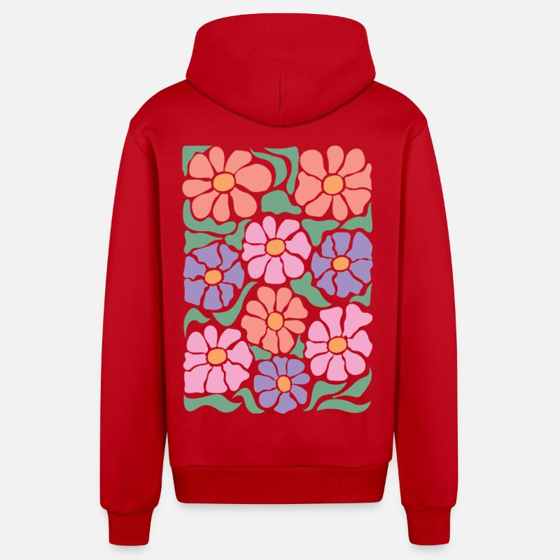 Boho Flora Blumen - Organic Relaxed Kapuzenjacke Made in EU - Rot