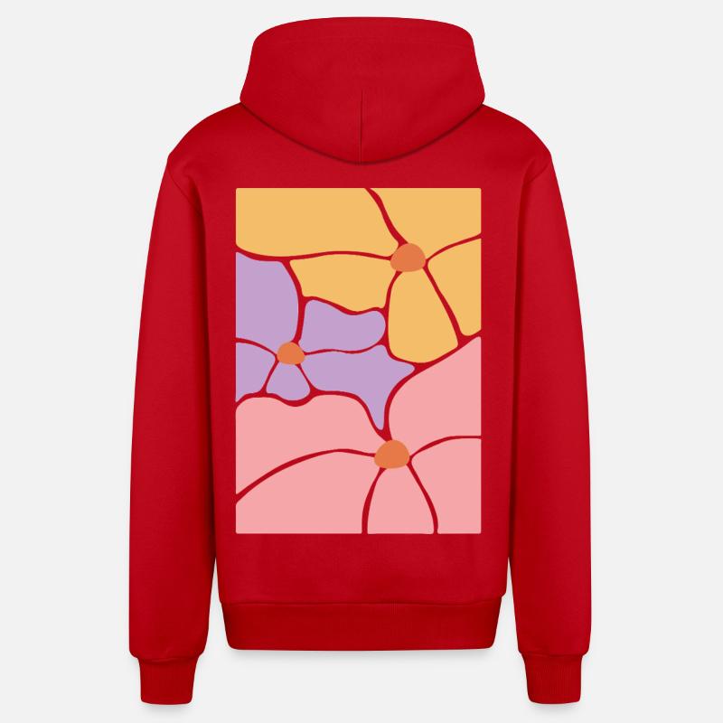 Fleurs de flore bohème - Veste à capuche bio décontractée fabriquée en UE - rouge