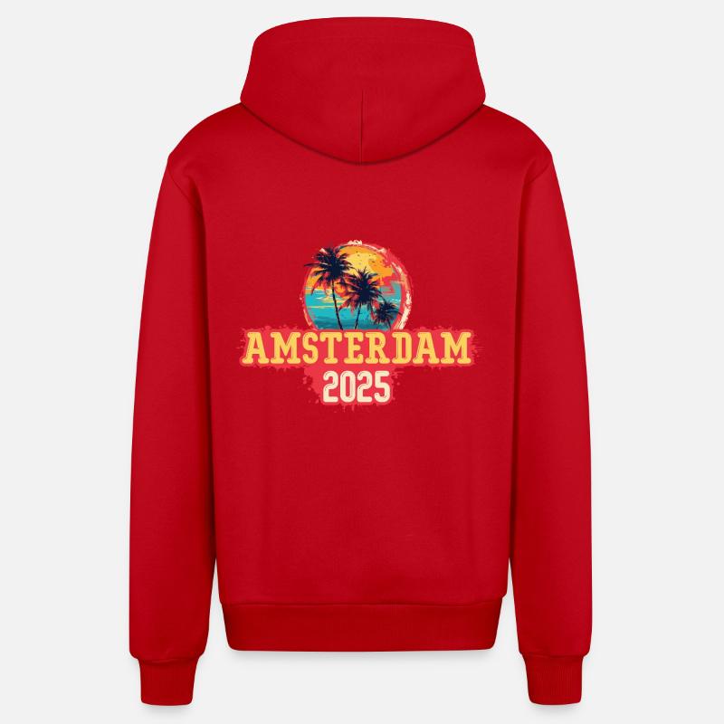 Amsterdam 2025 Palmiers - Veste à capuche bio décontractée fabriquée en UE - rouge