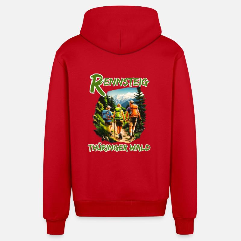 Rennsteig-Forêt de Thuringe-Thuringe - Veste à capuche bio décontractée fabriquée en UE - rouge
