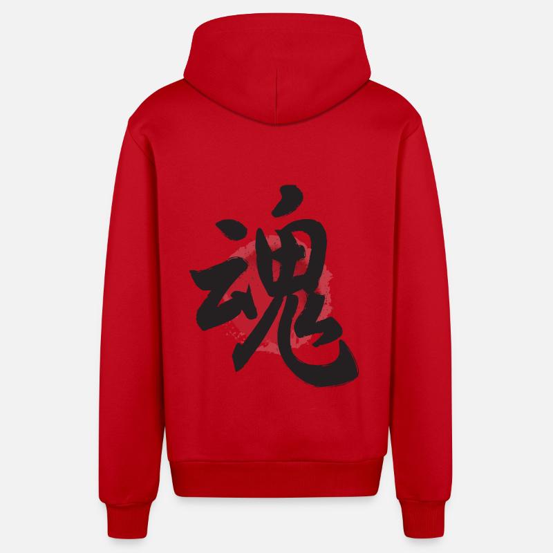 conception d'affiche japonaise kanji tamashii soul - Veste à capuche bio décontractée fabriquée en UE - rouge