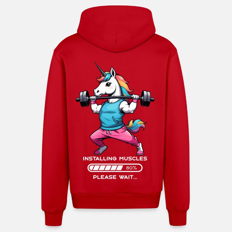 Licorne bodybuilder - Veste à capuche bio décontractée fabriquée en UE - rouge