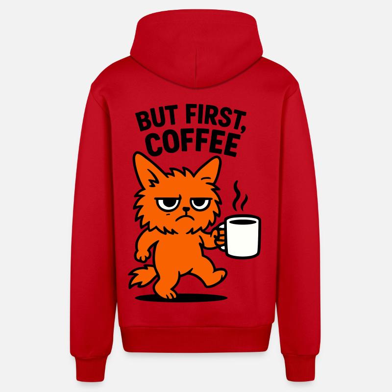 Mais d’abord chat café - Veste à capuche bio décontractée fabriquée en UE - rouge