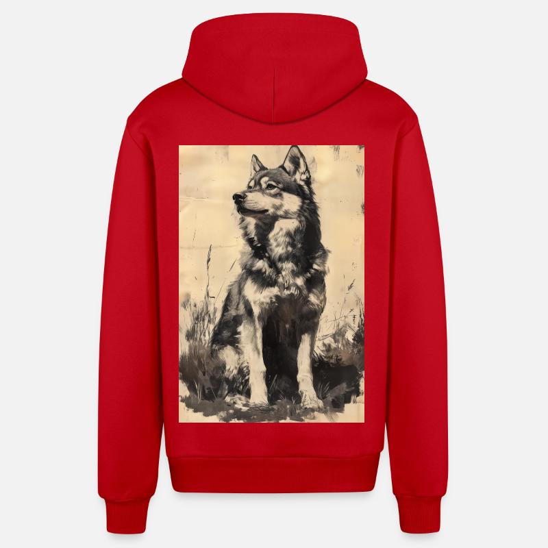 Illustration eines Wolfes - Organic Relaxed Kapuzenjacke Made in EU - Rot