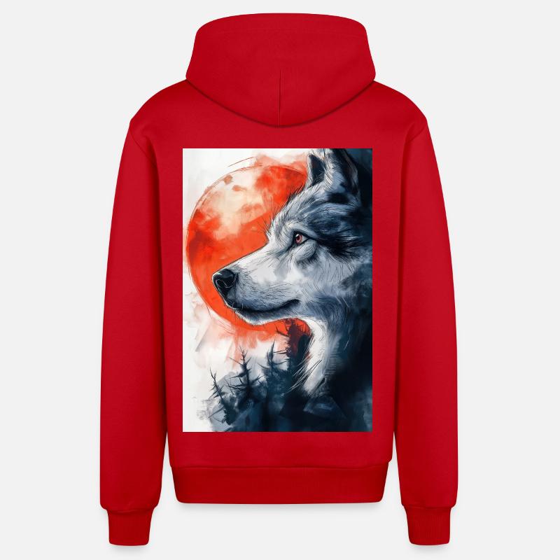 Illustration eines Wolfes - Organic Relaxed Kapuzenjacke Made in EU - Rot