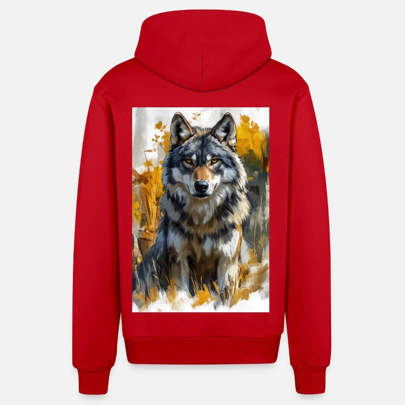 Illustration eines Wolfes - Organic Relaxed Kapuzenjacke Made in EU - Rot