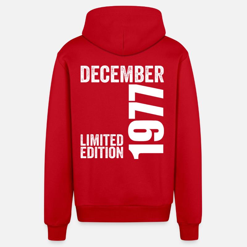 Cadeau Anniversaire Rétro - Décembre 1977 - Veste à capuche bio décontractée fabriquée en UE - rouge
