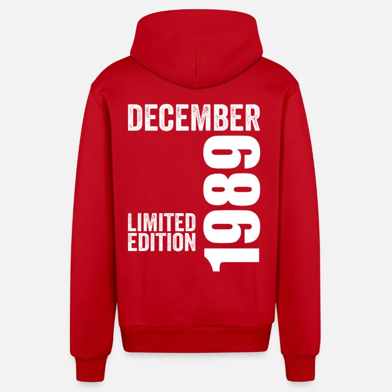 Cadeau Anniversaire Rétro - Décembre 1989 - Veste à capuche bio décontractée fabriquée en UE - rouge