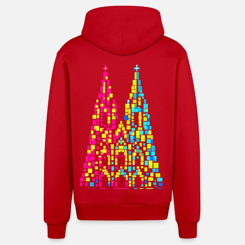 Cathédrale de Cologne, Carnaval, Carnaval, Confettis - Veste à capuche bio décontractée fabriquée en UE - rouge