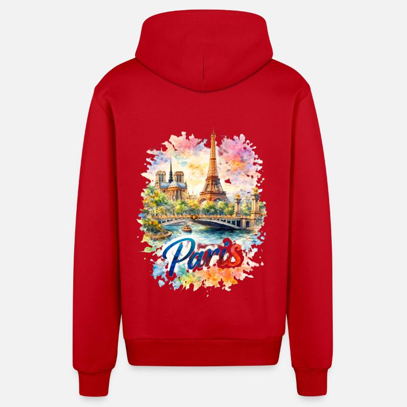 Silhouette aquarelle de Paris - Veste à capuche bio décontractée fabriquée en UE - rouge