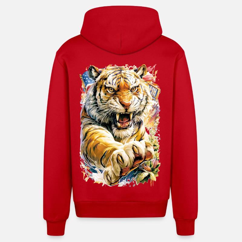 Tiger mit Blüten - Organic Relaxed Kapuzenjacke Made in EU - Rot
