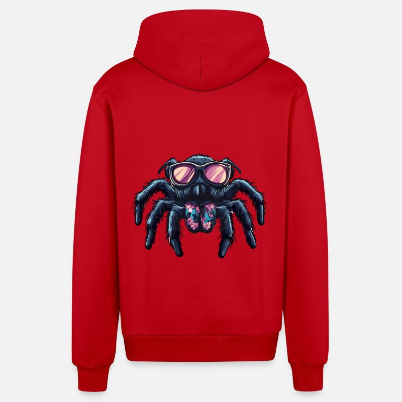 Tarantula Comic Funny Summer - Organic Relaxed Hooded Jacket Made in EU - red