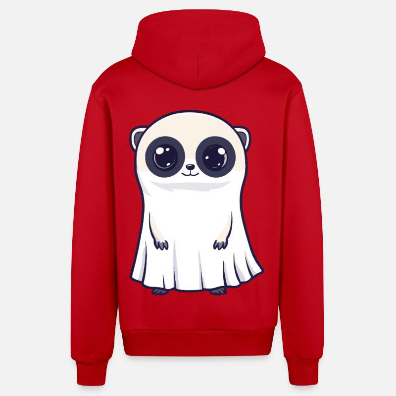Meerkat Halloween Comic Ghost - Organic Relaxed Hooded Jacket Made in EU - red