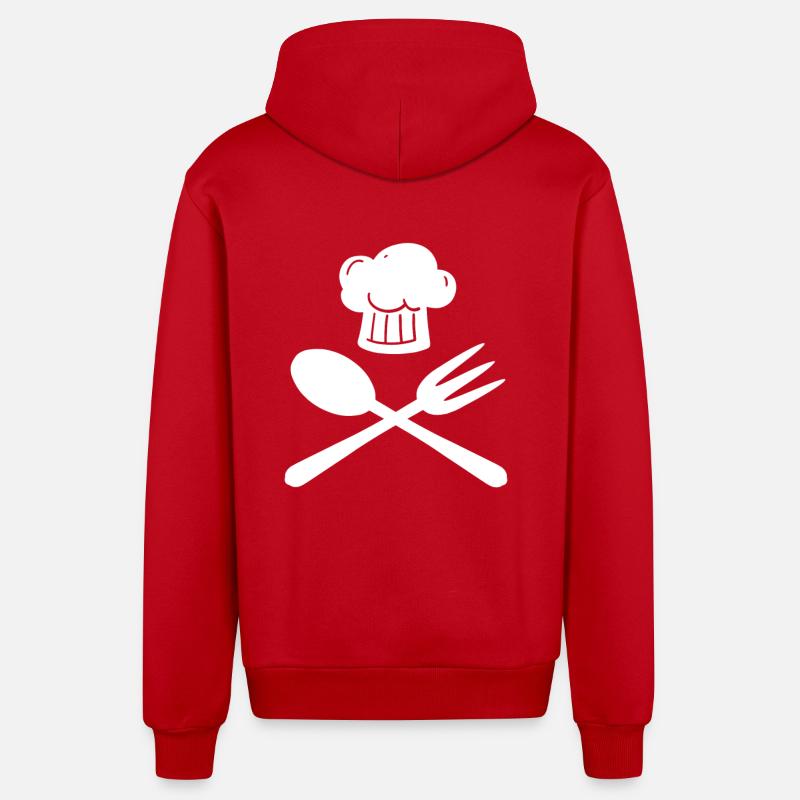 Bonnet cuisinier cuiller fourche fourche - Veste à capuche bio décontractée fabriquée en UE - rouge