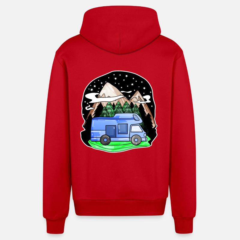Camping-car Mountain Mountains Camping Camper - Veste à capuche bio décontractée fabriquée en UE - rouge