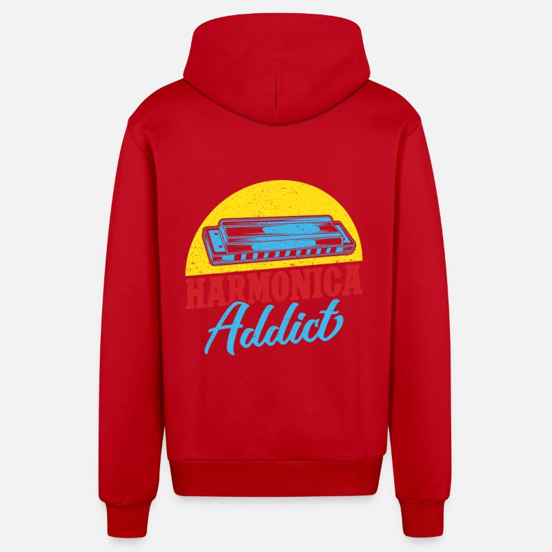 Drôle d’harmoniciste Harmonica Addict Harmonica - Veste à capuche bio décontractée fabriquée en UE - rouge