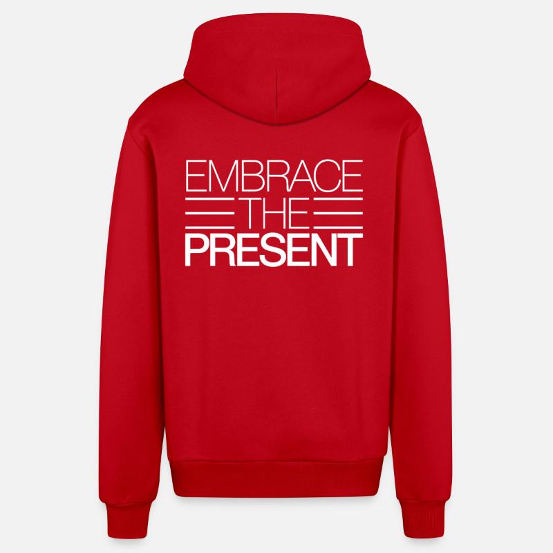 Embrasse le présent Inspirant - Veste à capuche bio décontractée fabriquée en UE - rouge