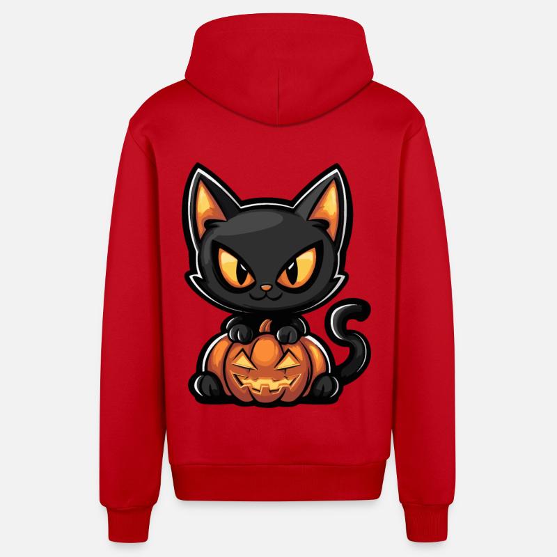Chat Halloween Chat - Veste à capuche bio décontractée fabriquée en UE - rouge