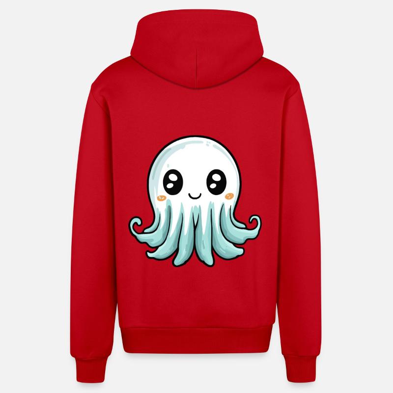 Jellyfish Halloween Comic Ghost - Organic Relaxed Hooded Jacket Made in EU - red