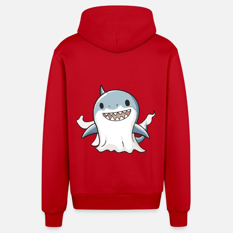 Shark Halloween Comic Ghost - Organic Relaxed Hooded Jacket Made in EU - red