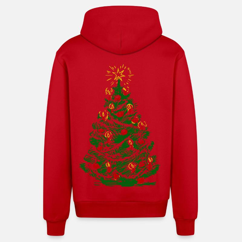 Weihnachtsbaum mit Kerzen und Stern - Organic Relaxed Kapuzenjacke Made in EU - Rot