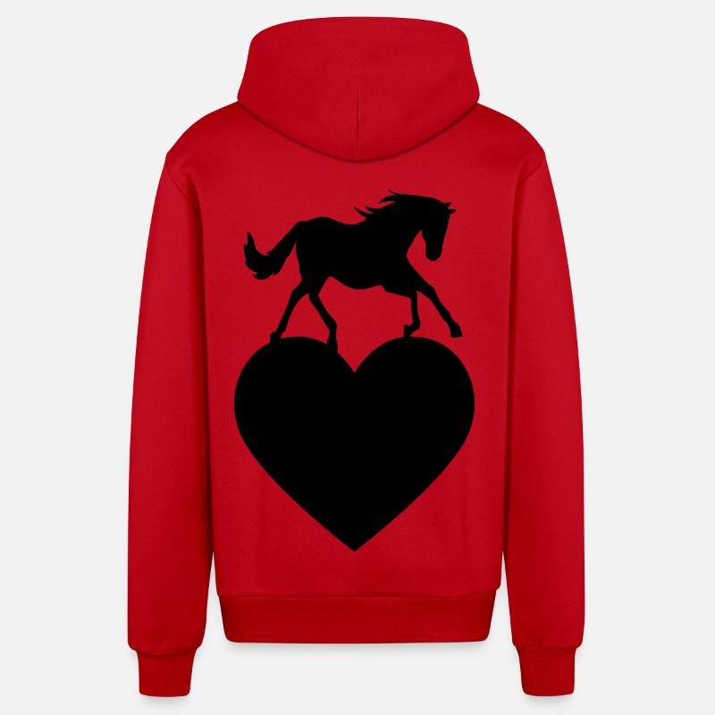 Cheval avec coeur - Veste à capuche bio décontractée fabriquée en UE - rouge