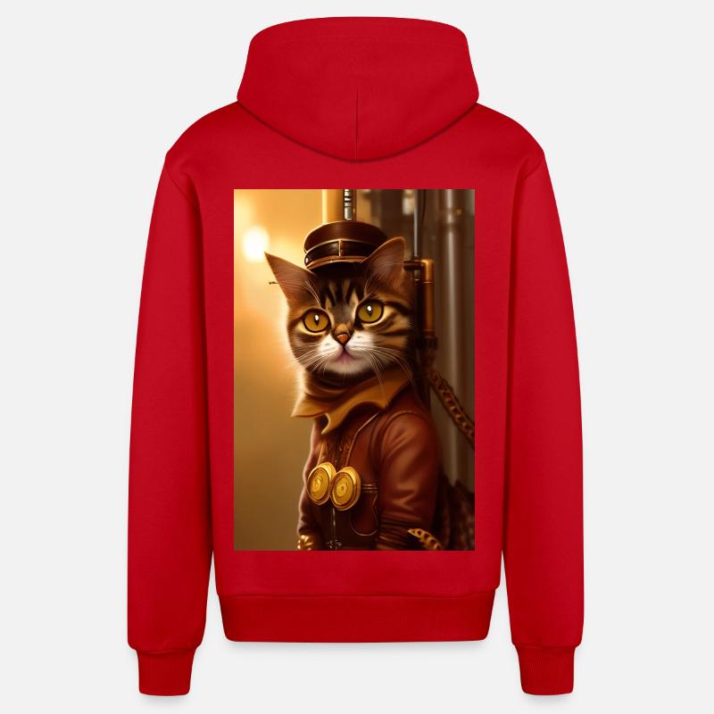 Chat Steampunk Style - Veste à capuche bio décontractée fabriquée en UE - rouge