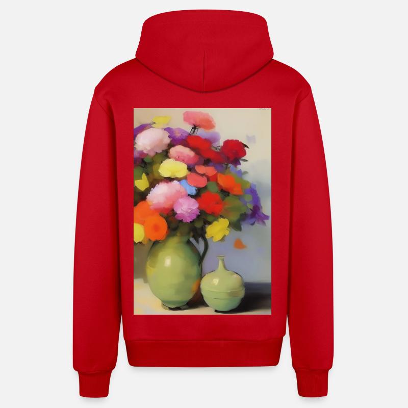 Fleurs et papillon - Veste à capuche bio décontractée fabriquée en UE - rouge
