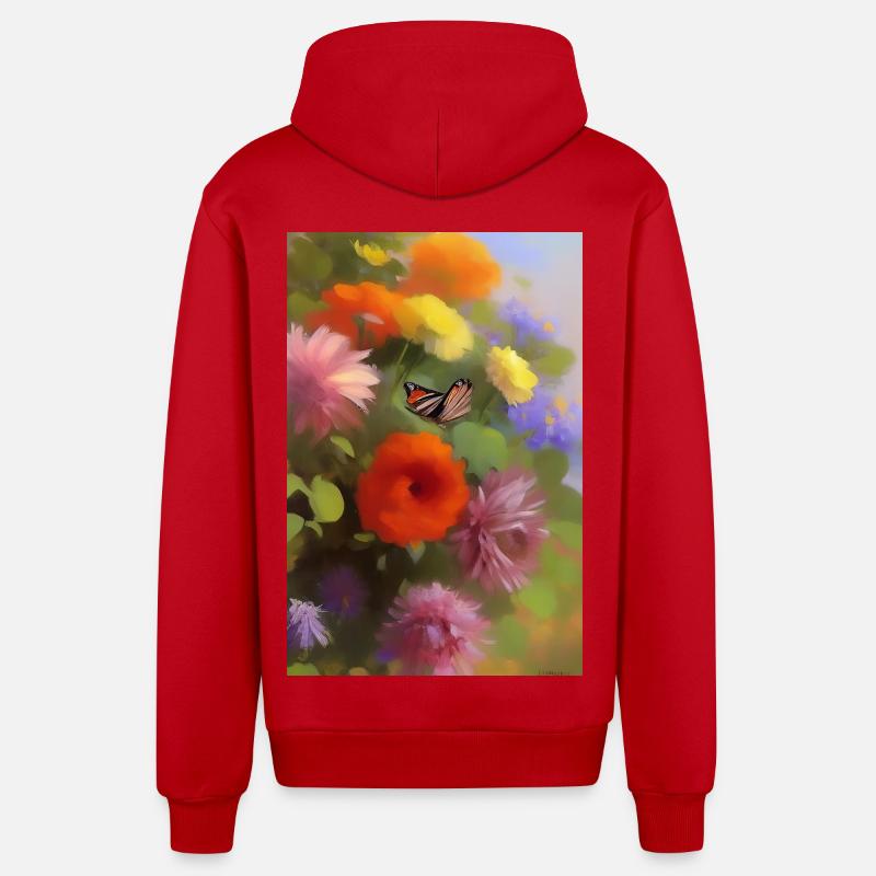 Fleurs et papillon - Veste à capuche bio décontractée fabriquée en UE - rouge