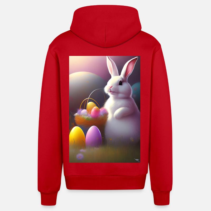 Easter Bunny with Easter Eggs - Organic Relaxed Hooded Jacket Made in EU - red