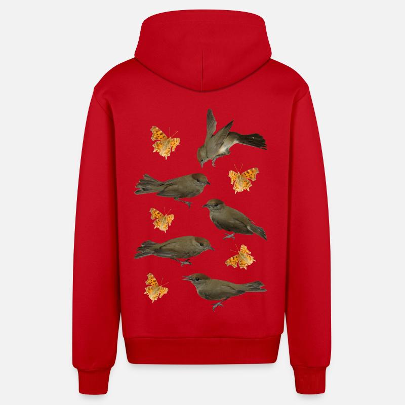 Blackcap with C-butterfly - Organic Relaxed Hooded Jacket Made in EU - red