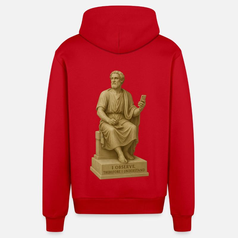 Statue de philosophe antique avec smartphone - Veste à capuche bio décontractée fabriquée en UE - rouge