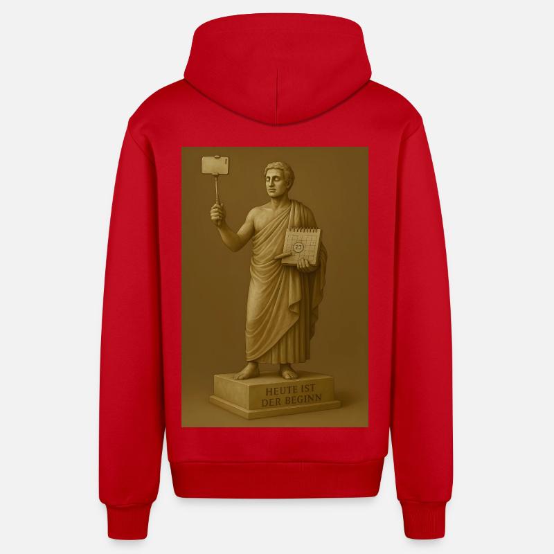 Statue moderne avec smartphone et calendrier - Veste à capuche bio décontractée fabriquée en UE - rouge