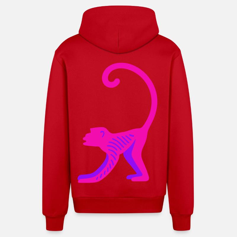 Singe rose fluo - Veste à capuche bio décontractée fabriquée en UE - rouge