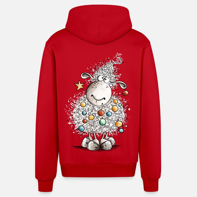 Noël mouton Navidad en toison - Veste à capuche bio décontractée fabriquée en UE - rouge