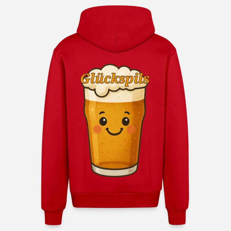 Happy Beer – Dessin animé mignon « Glückspils » - Veste à capuche bio décontractée fabriquée en UE - rouge