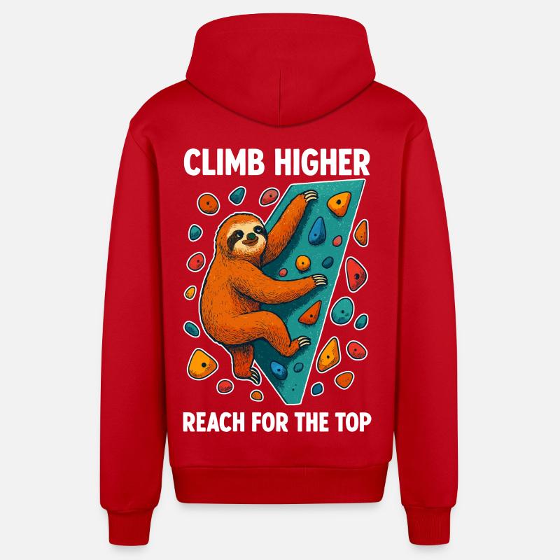Bouldering Sloth Climbing Boulder Climber - Organic Relaxed Hooded Jacket Made in EU - red