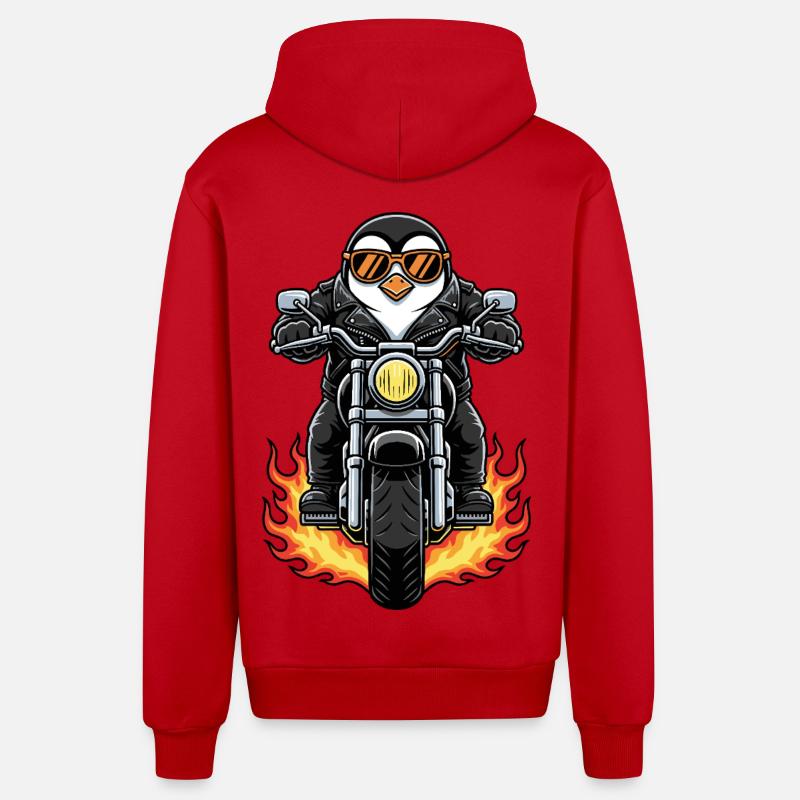 Cool Biker Penguin Motorcycle Flames - Veste à capuche bio décontractée fabriquée en UE - rouge
