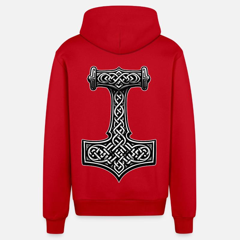 Symbole du nœud viking de Mjölnir - Veste à capuche bio décontractée fabriquée en UE - rouge