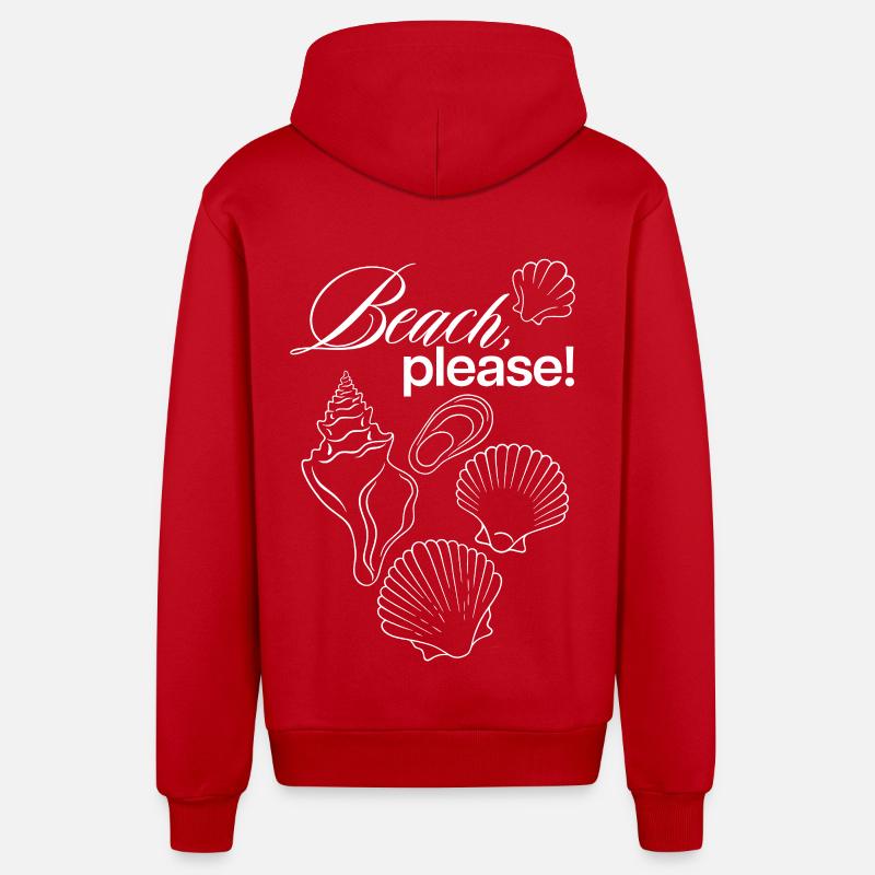 Beach Please Coastal Shell Illustration - Organic Relaxed Hooded Jacket Made in EU - red