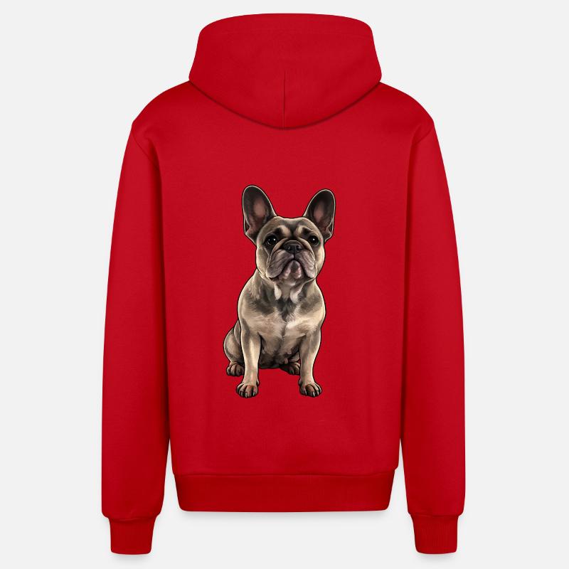 Bouledogue français, Bouledogue français, Bouledogue - Veste à capuche bio décontractée fabriquée en UE - rouge